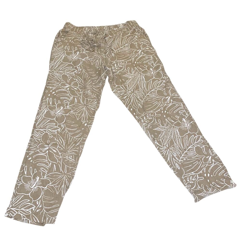 Women's Tommy Bahama Ombra Blossom 100% Linen Pants Small Floral Tan Beige